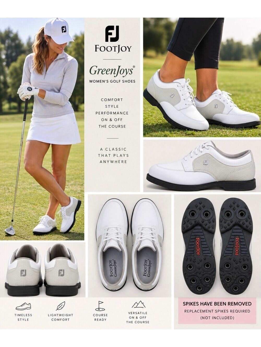 FootJoy GreenJoys Women’s Golf Shoes White Gray Size 7.5 M Spikeless Need Cleats